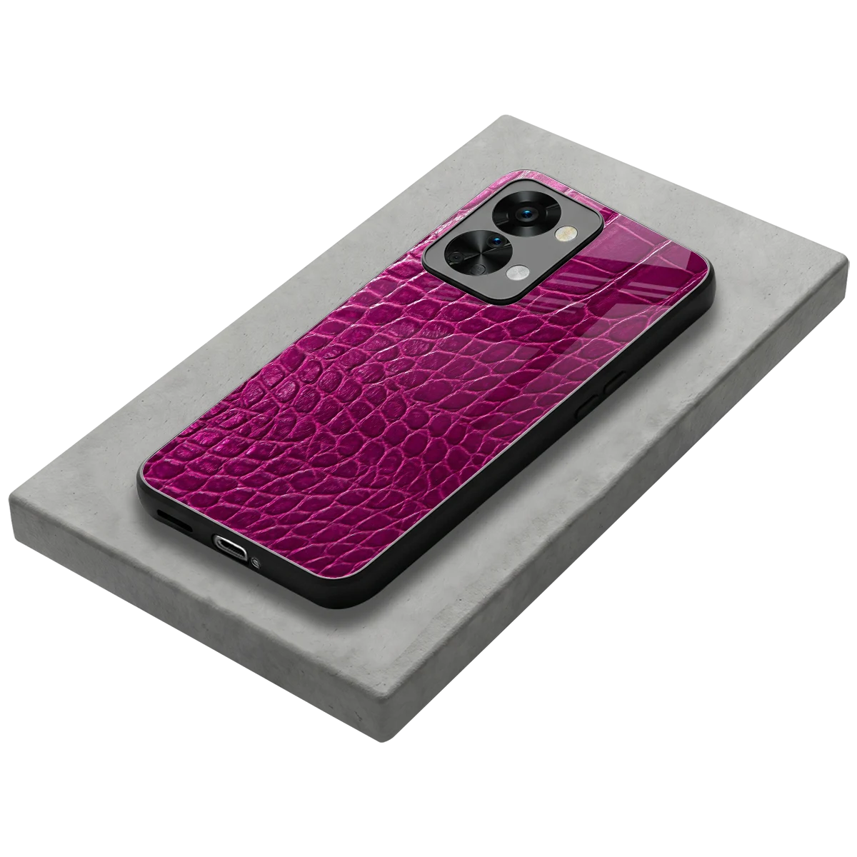 Croco Pink stylish phone case for oneplus nord 2t | glossy glass and slim fit