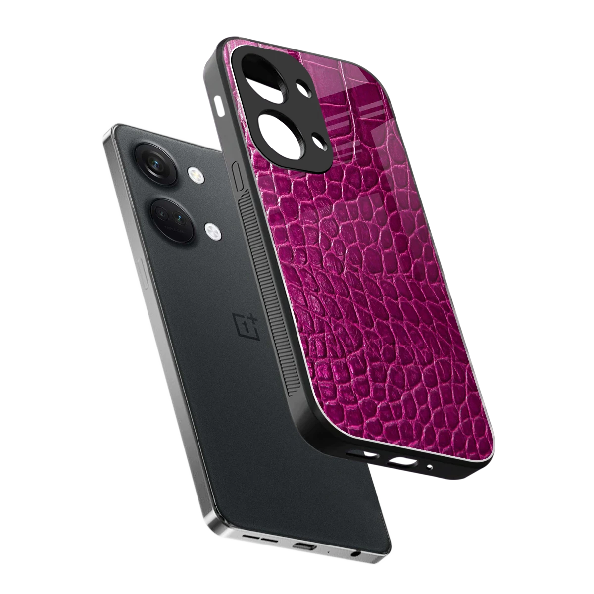 Croco Pink sleek oneplus nord 3 cover with tempered glass back and TPU edges