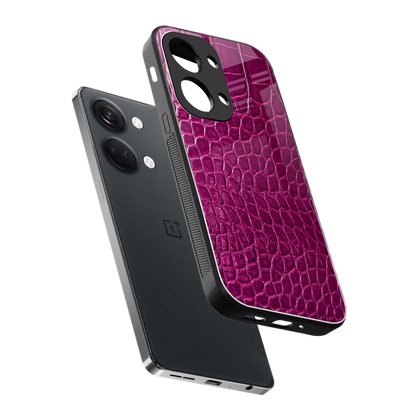 Croco Pink sleek oneplus nord 3 cover with tempered glass back and TPU edges