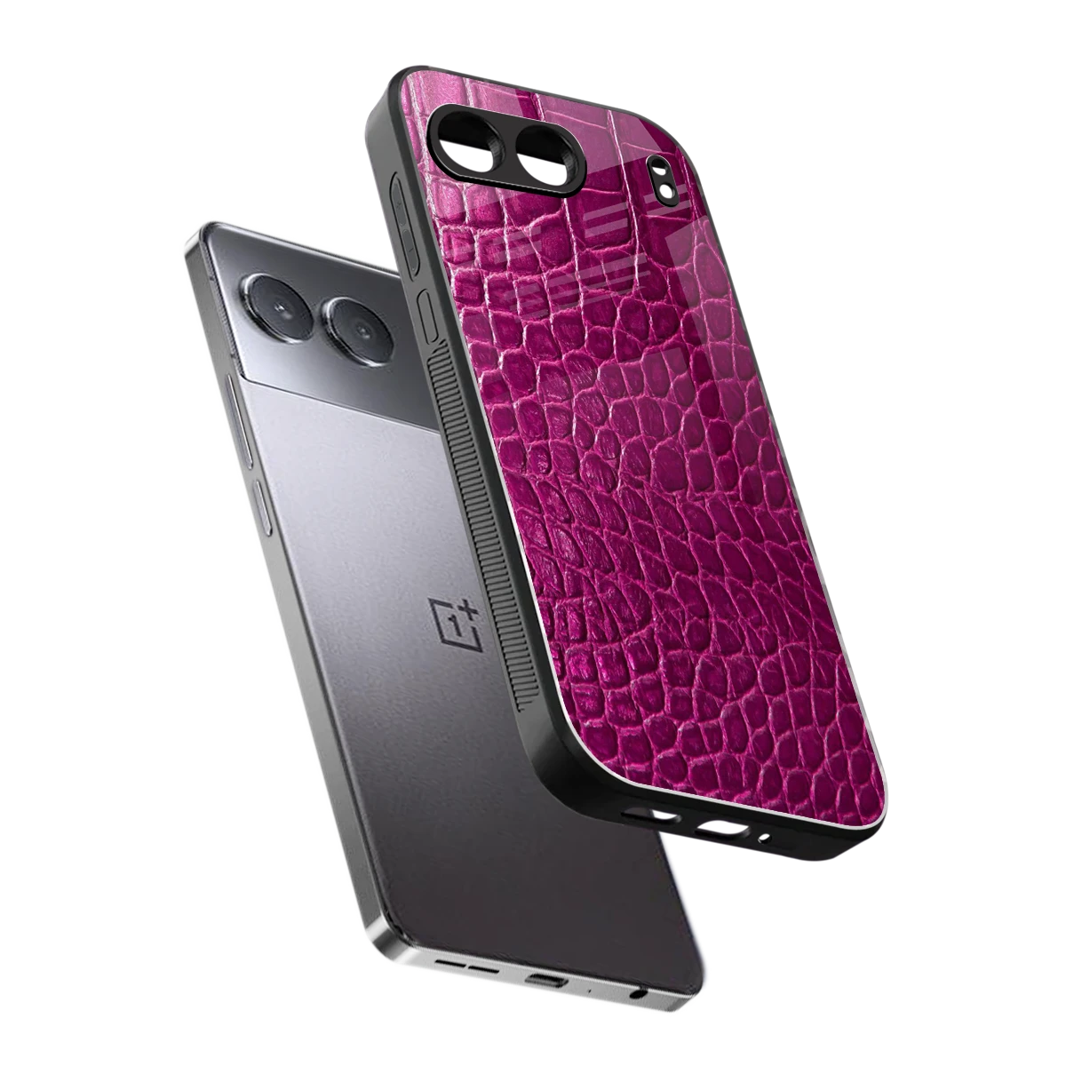Croco Pink sleek oneplus nord 4 cover with tempered glass back and TPU edges