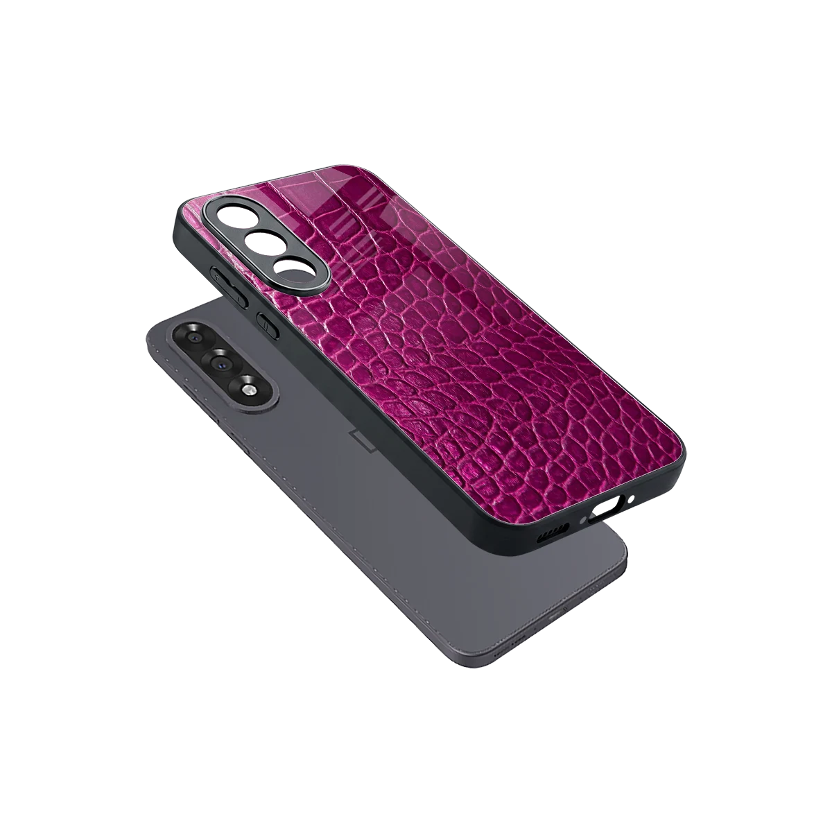 Croco Pink sleek oneplus nord 5 cover with tempered glass back and TPU edges