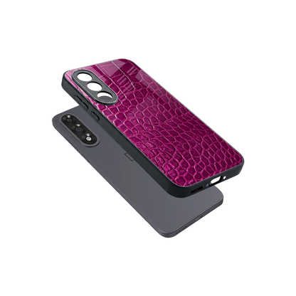 Croco Pink sleek oneplus nord 5 cover with tempered glass back and TPU edges