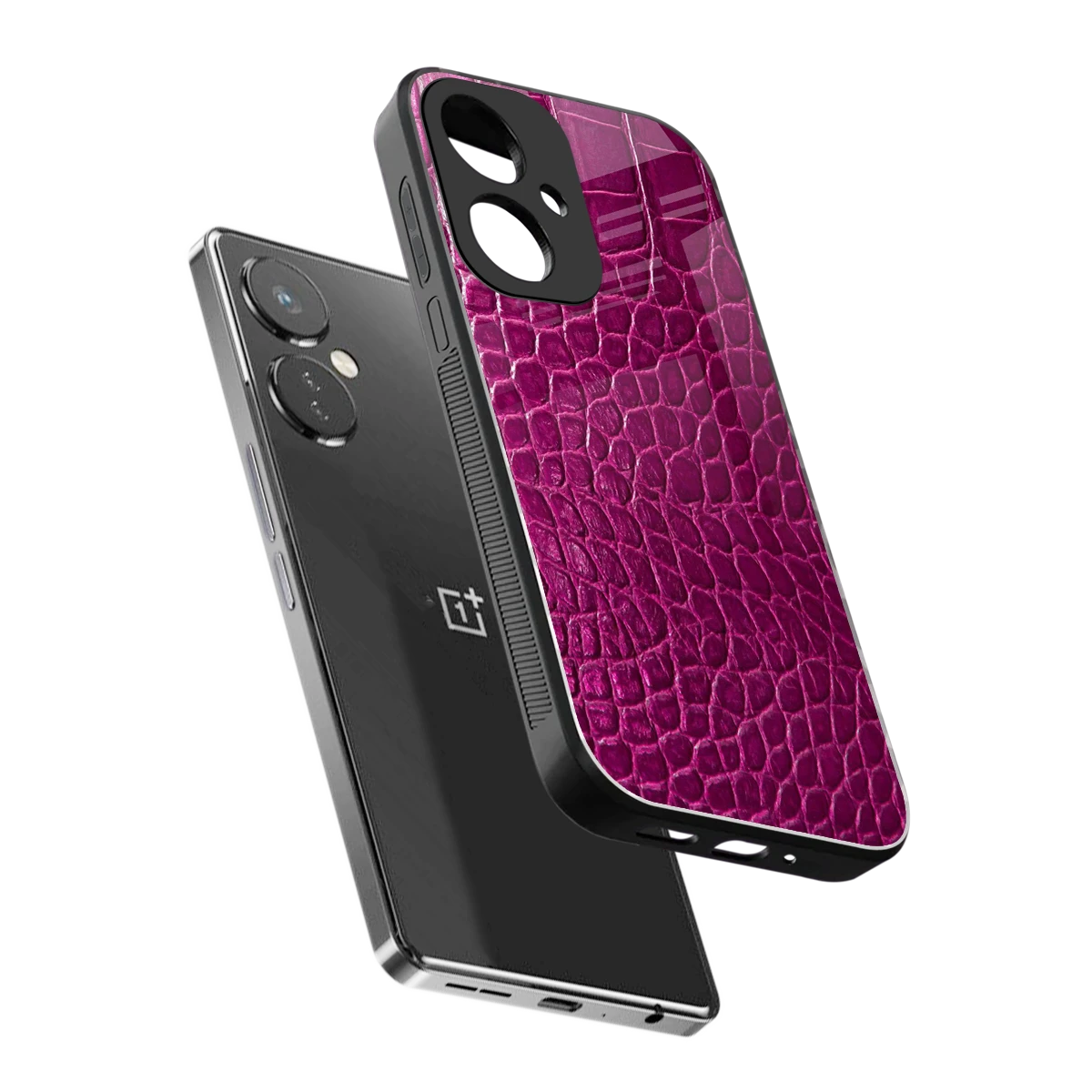 Croco Pink sleek oneplus nord ce 3 cover with tempered glass back and TPU edges