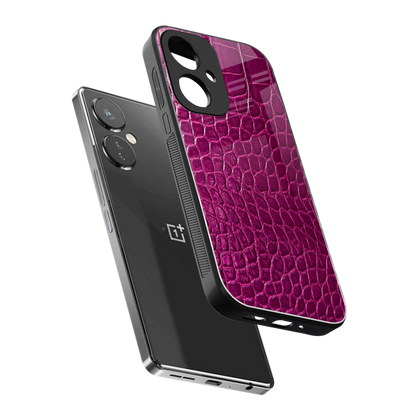 Croco Pink sleek oneplus nord ce 3 cover with tempered glass back and TPU edges