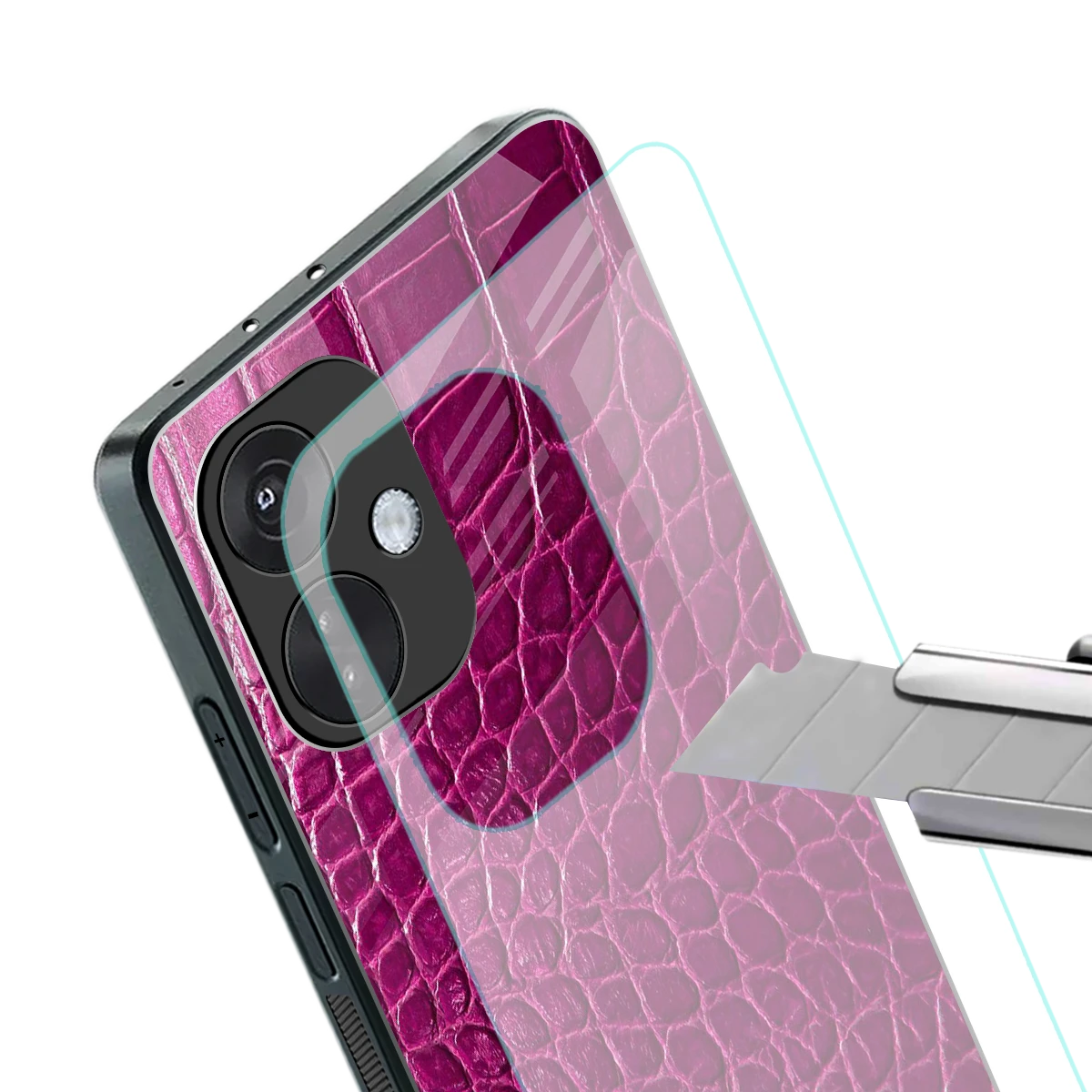 Croco Pink stylish phone case for oneplus nord ce 3 | glossy glass and slim fit