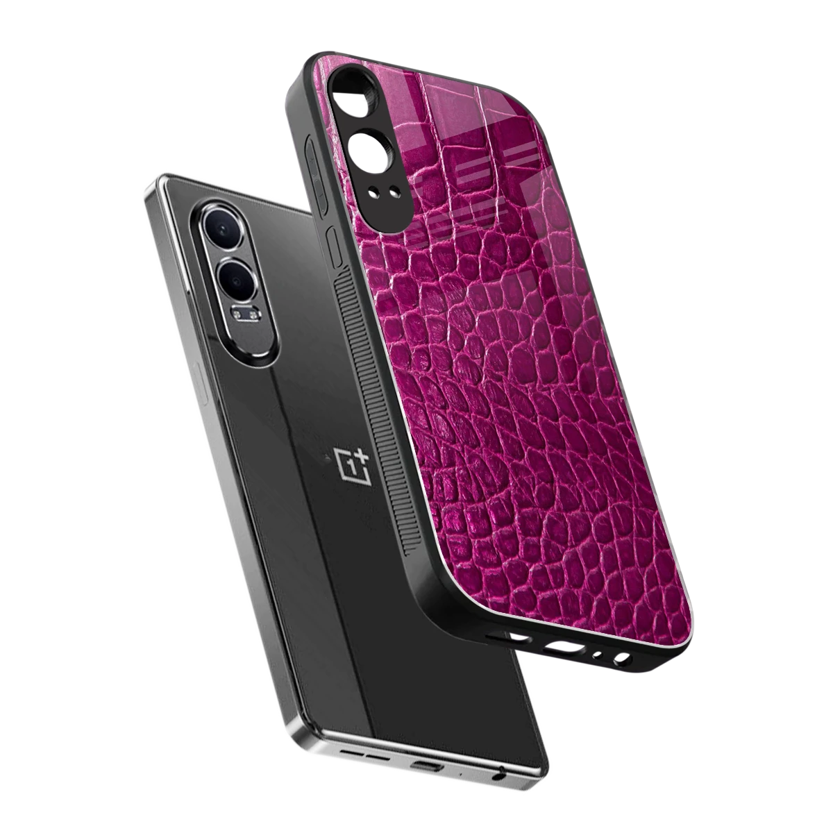 Croco Pink sleek oneplus nord ce 4 lite cover with tempered glass back and TPU edges