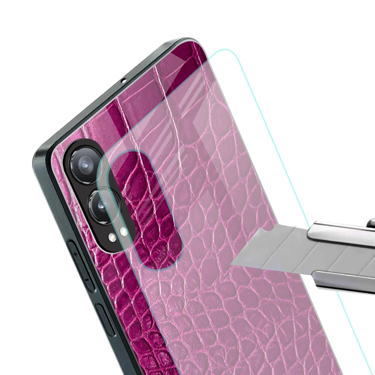 Croco Pink stylish phone case for oneplus nord ce 4 lite | glossy glass and slim fit