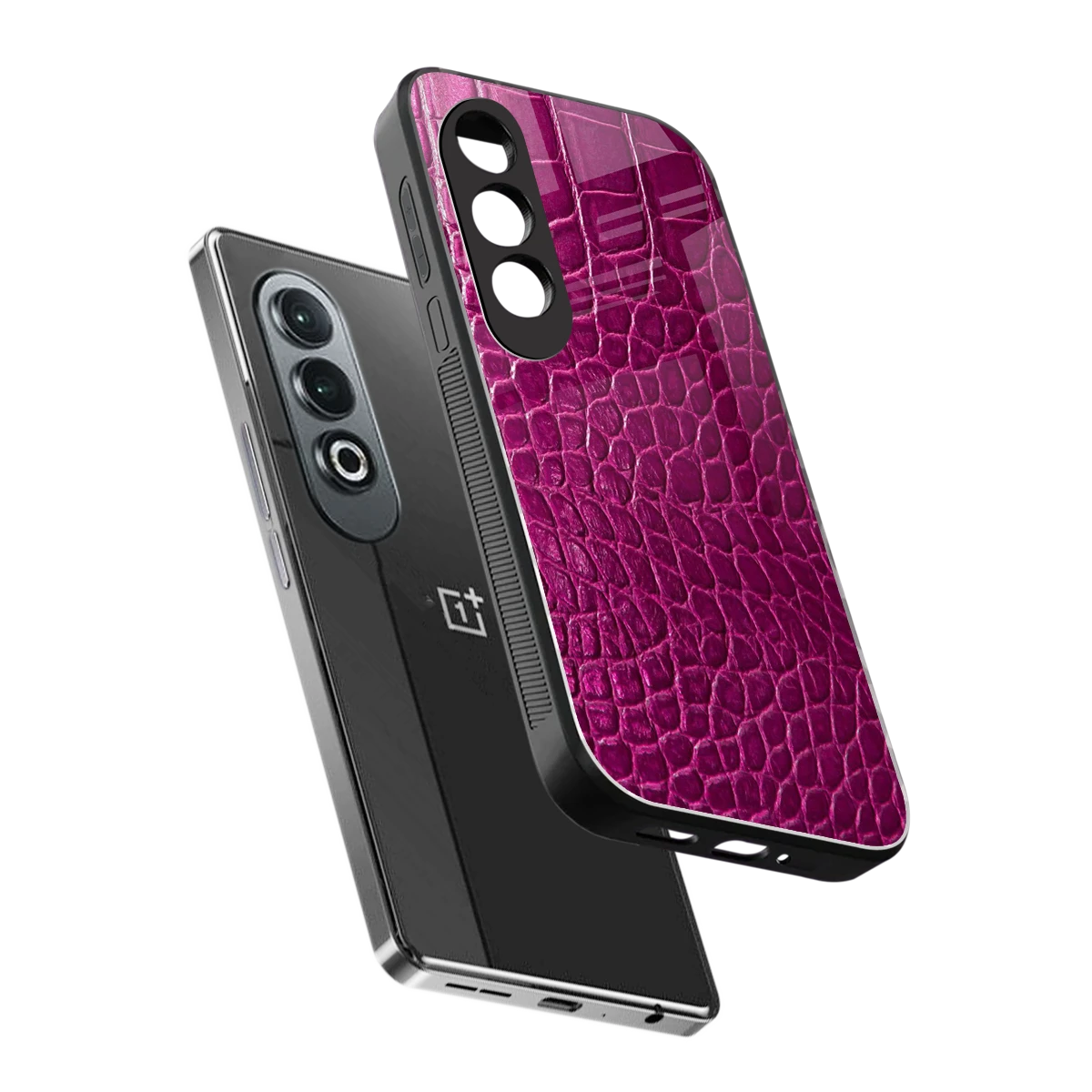 Croco Pink sleek oneplus nord ce 4 cover with tempered glass back and TPU edges
