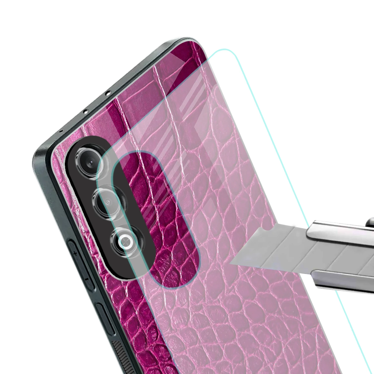 Croco Pink stylish phone case for oneplus nord ce 4 | glossy glass and slim fit