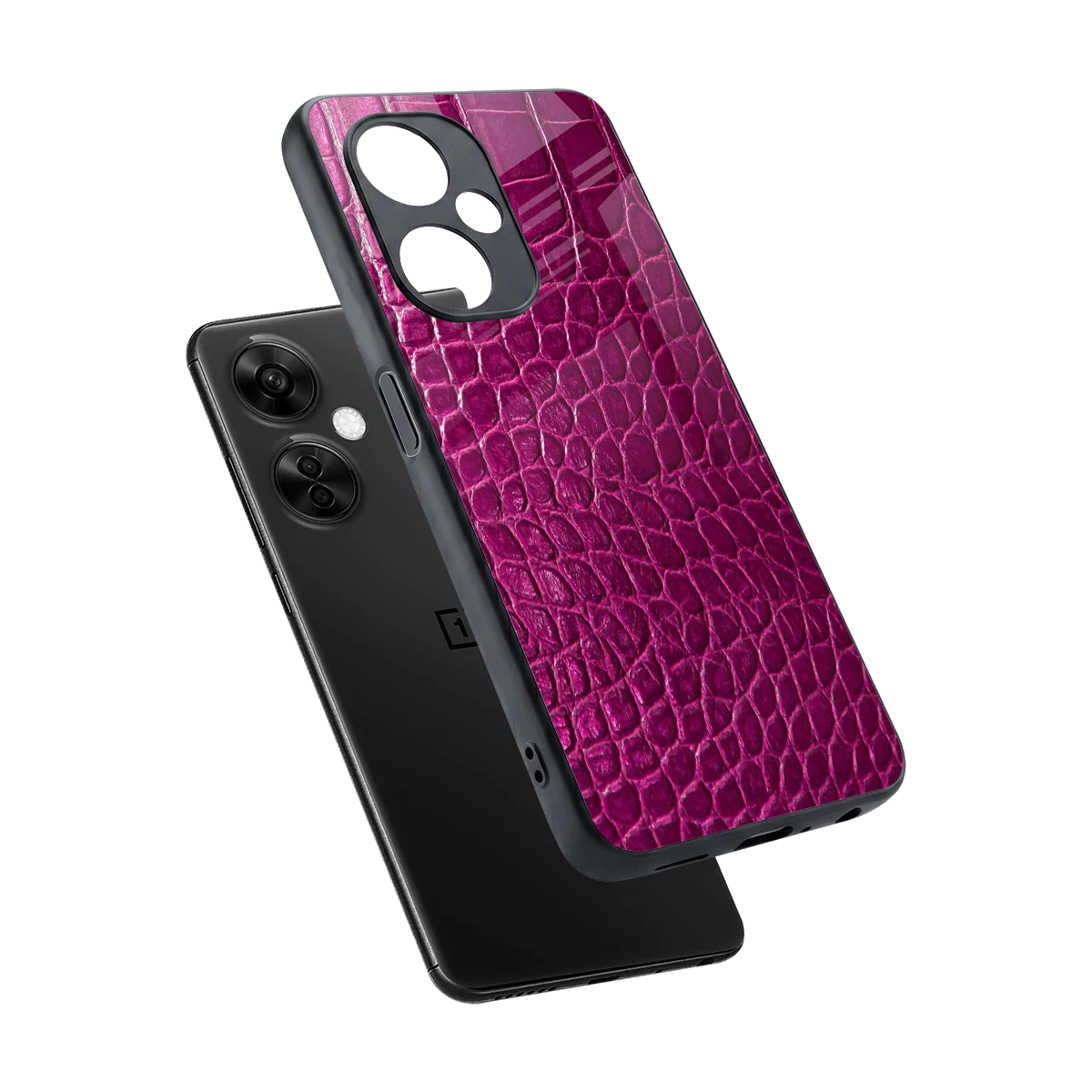 Croco Pink sleek oneplus nord ce 3 lite cover with tempered glass back and TPU edges