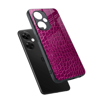 Croco Pink sleek oneplus nord ce 3 lite cover with tempered glass back and TPU edges