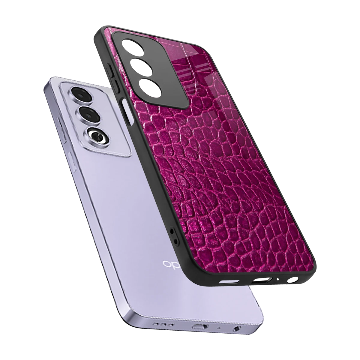 Croco Pink sleek oppo a3 pro cover with tempered glass back and TPU edges