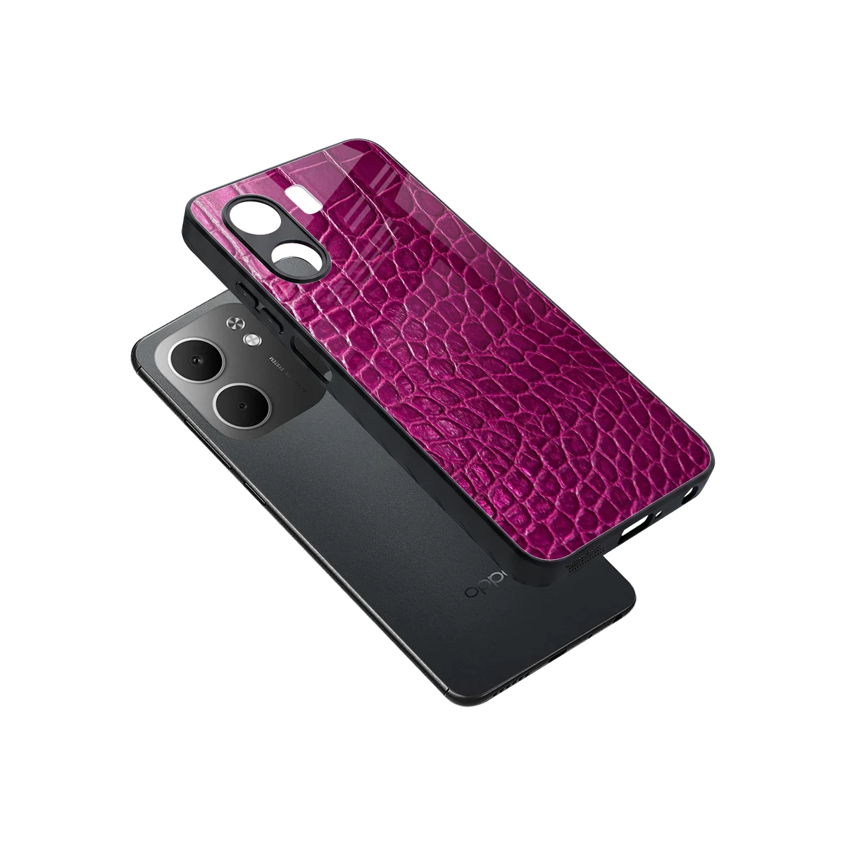 Croco Pink sleek oppo a5x 5g cover with tempered glass back and TPU edges