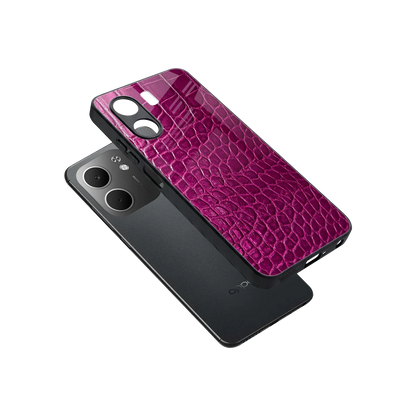 Croco Pink sleek oppo a5x 5g cover with tempered glass back and TPU edges