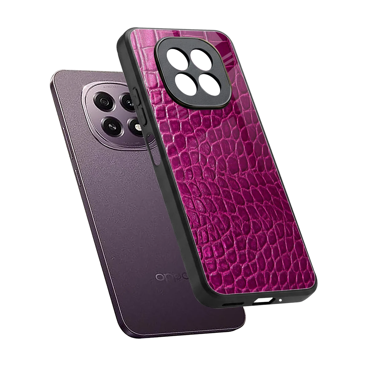 Croco Pink sleek oppo f29 5g cover with tempered glass back and TPU edges