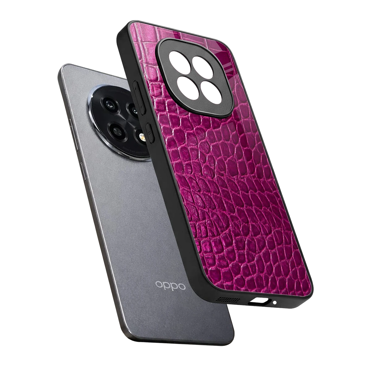 Croco Pink sleek oppo f29 pro 5g cover with tempered glass back and TPU edges