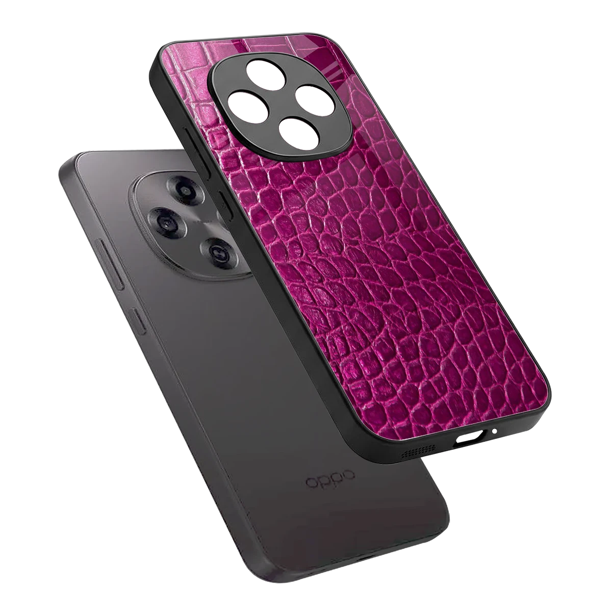 Croco Pink sleek oppo f31 pro 5g cover with tempered glass back and TPU edges