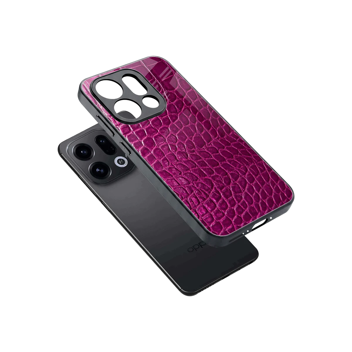 Croco Pink sleek oppo find x9 cover with tempered glass back and TPU edges