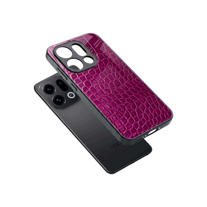 Croco Pink sleek oppo find x9 cover with tempered glass back and TPU edges