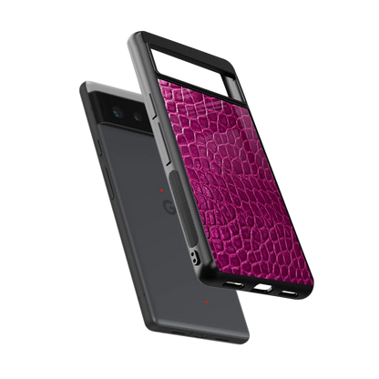 Croco Pink sleek google pixel 6 cover with tempered glass back and TPU edges