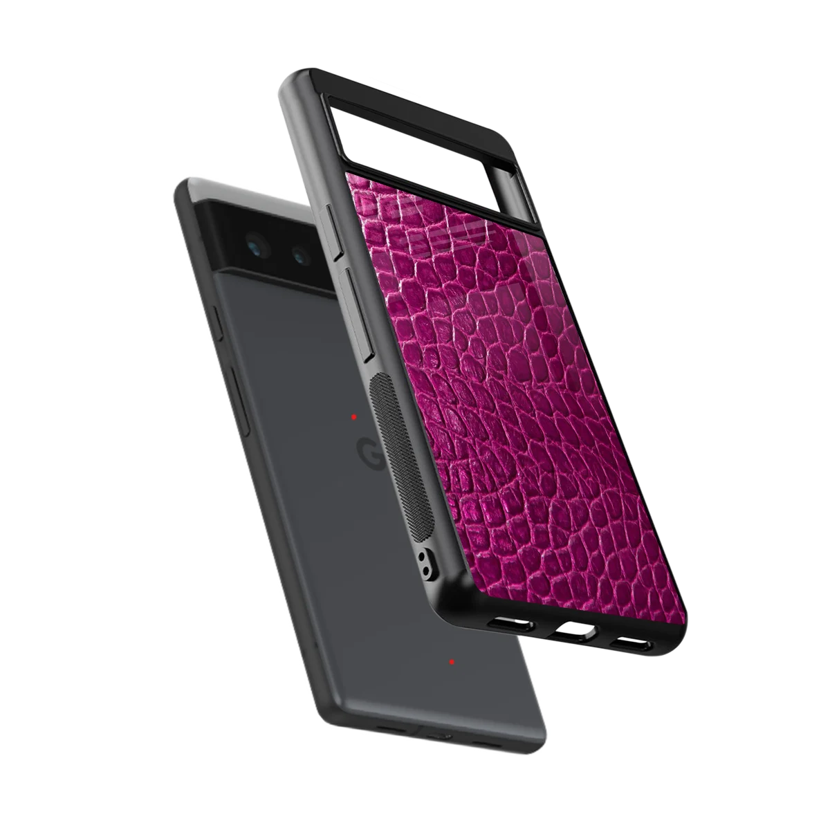 Croco Pink sleek google pixel 6a cover with tempered glass back and TPU edges