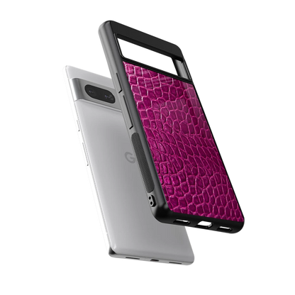 Croco Pink sleek google pixel 7a cover with tempered glass back and TPU edges