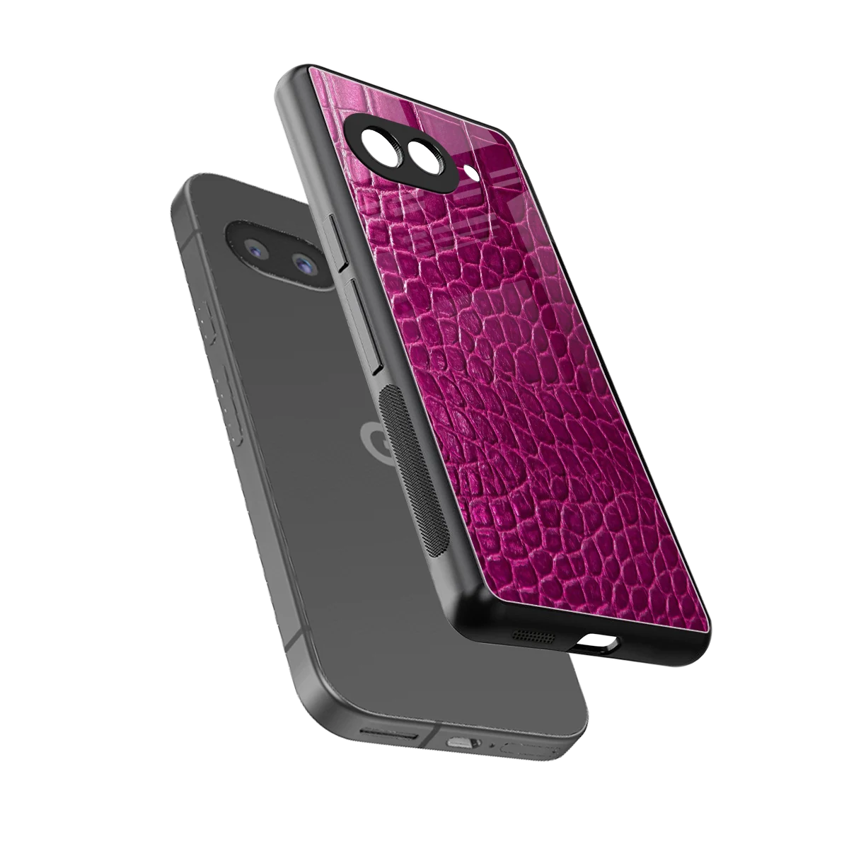 Croco Pink sleek google pixel 10a cover with tempered glass back and TPU edges