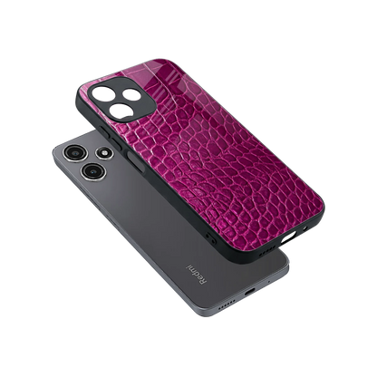 Croco Pink sleek redmi 12 5g cover with tempered glass back and TPU edges
