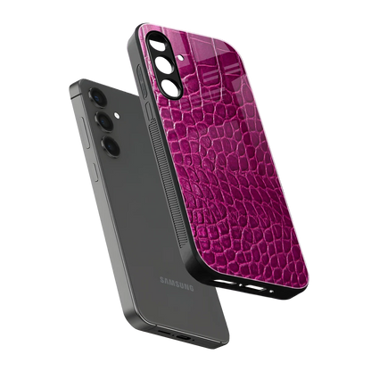 Croco Pink sleek samsung galaxy m35 5g cover with tempered glass back and TPU edges