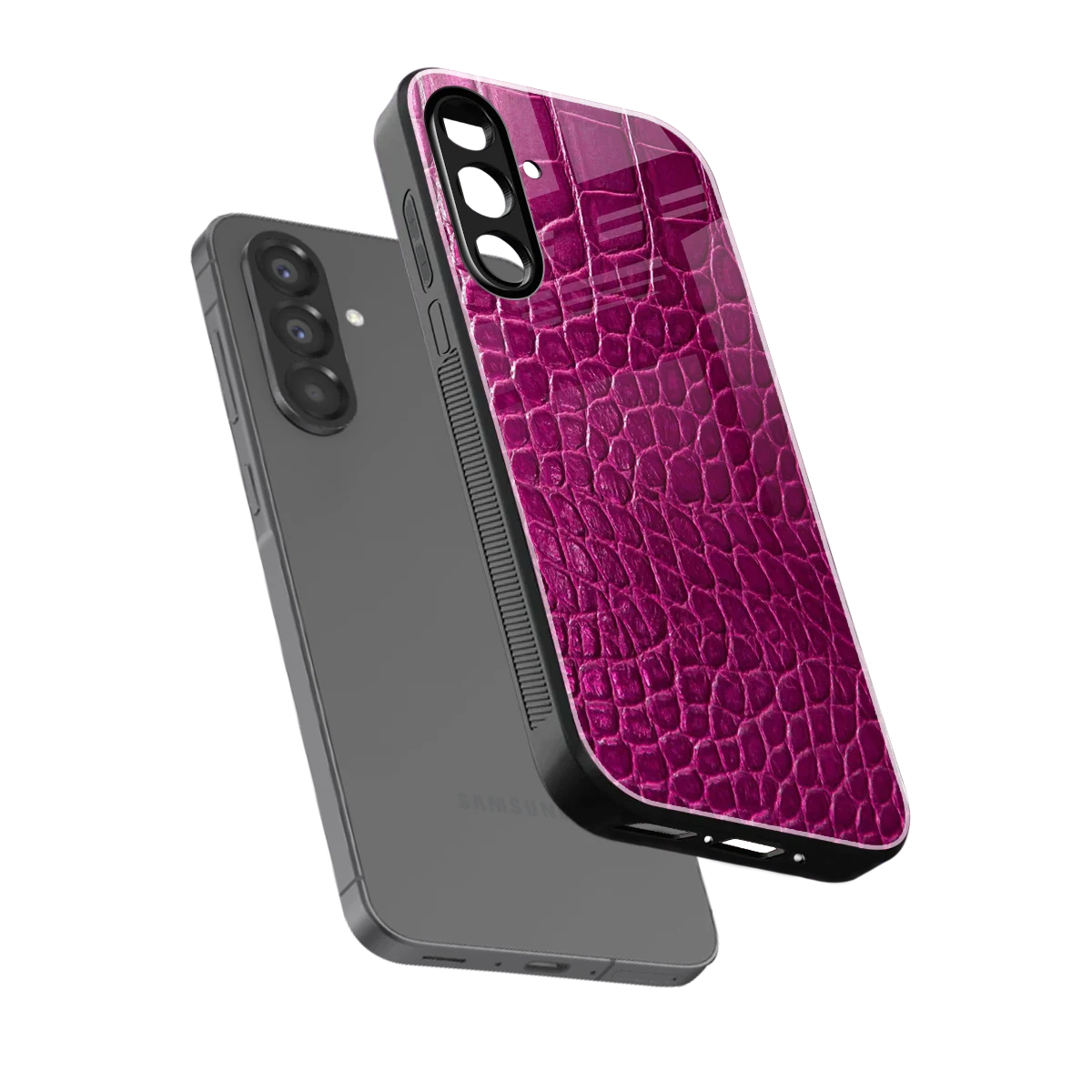 Croco Pink sleek samsung galaxy a37 5g cover with tempered glass back and TPU edges