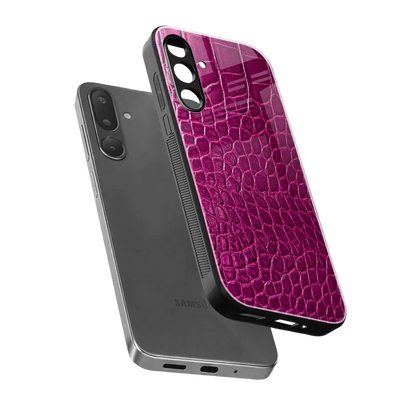 Croco Pink sleek samsung galaxy m56 5g cover with tempered glass back and TPU edges