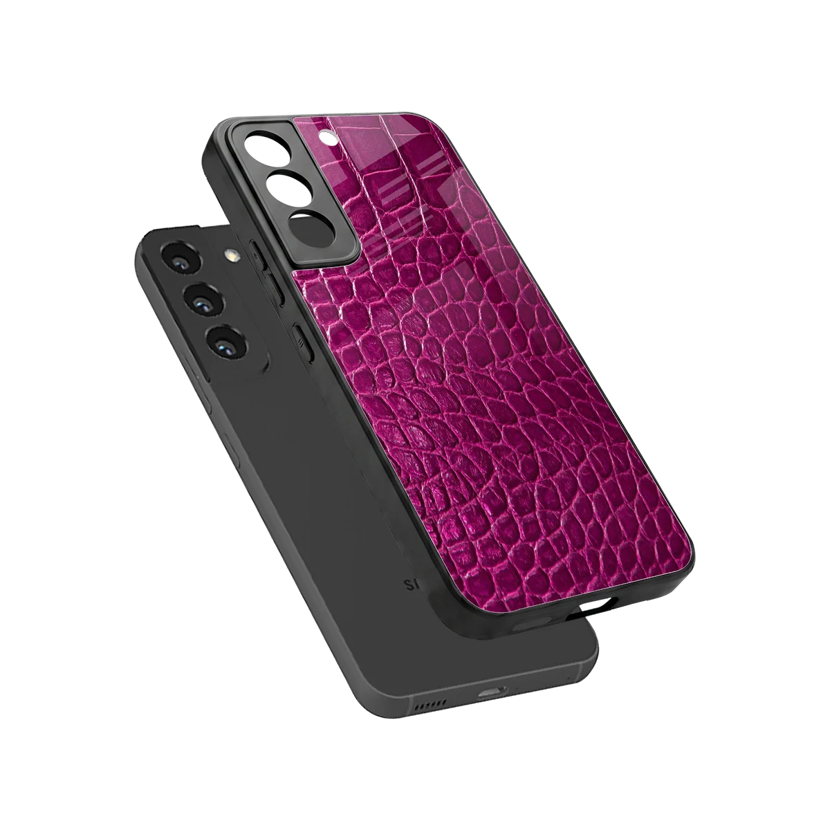 Croco Pink sleek samsung galaxy s22 cover with tempered glass back and TPU edges