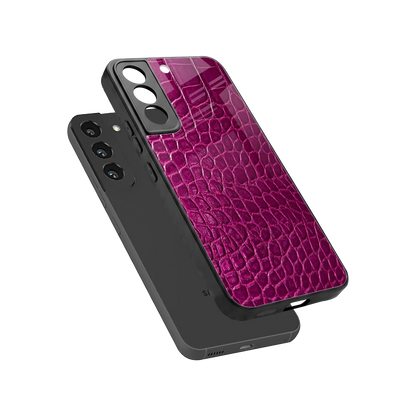 Croco Pink sleek samsung galaxy s22 cover with tempered glass back and TPU edges