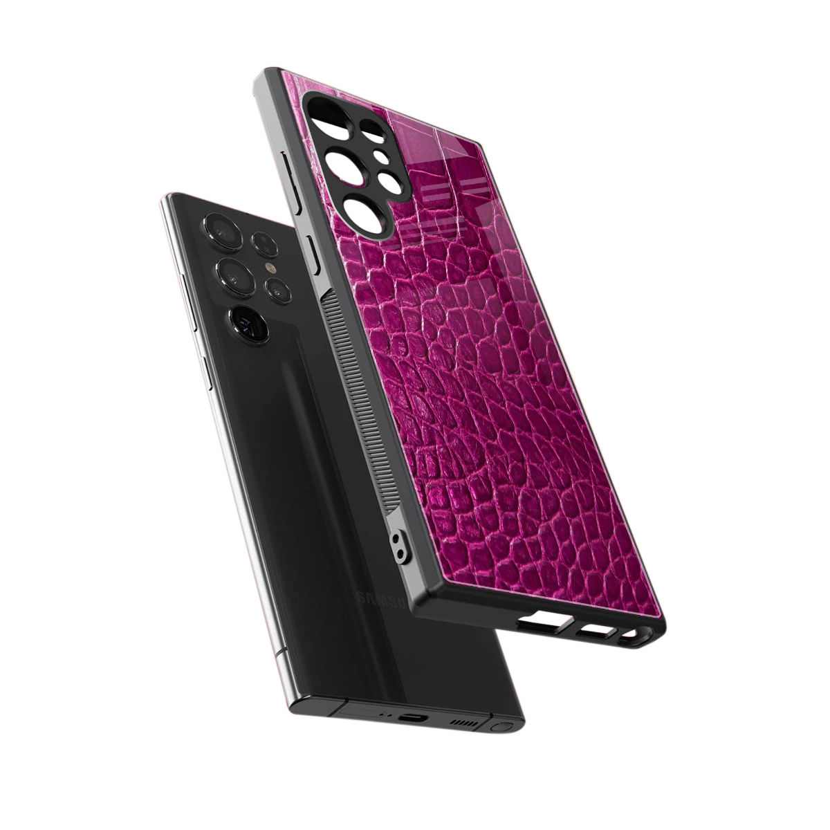 Croco Pink sleek samsung galaxy s23 ultra cover with tempered glass back and TPU edges