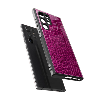 Croco Pink sleek samsung galaxy s23 ultra cover with tempered glass back and TPU edges
