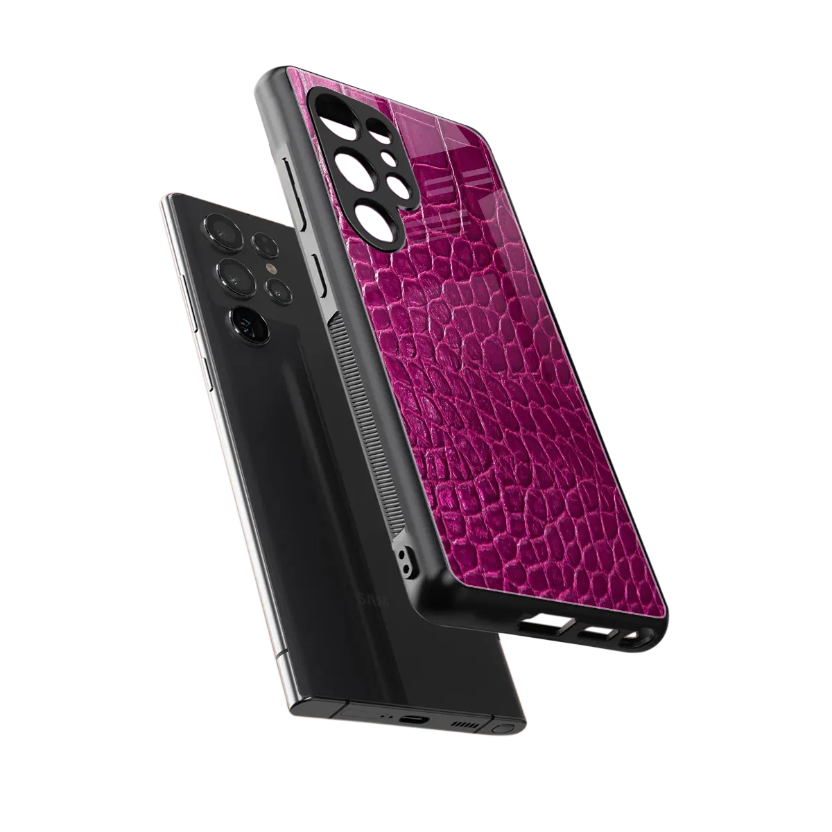 Croco Pink sleek samsung galaxy s25 ultra cover with tempered glass back and TPU edges