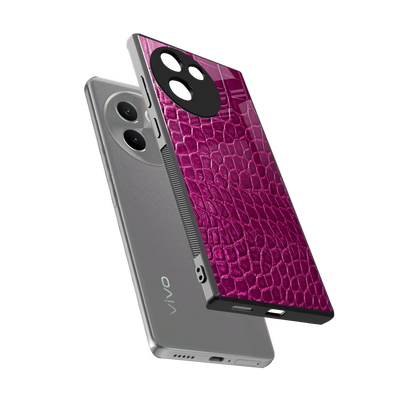 Croco Pink sleek vivo v30e cover with tempered glass back and TPU edges