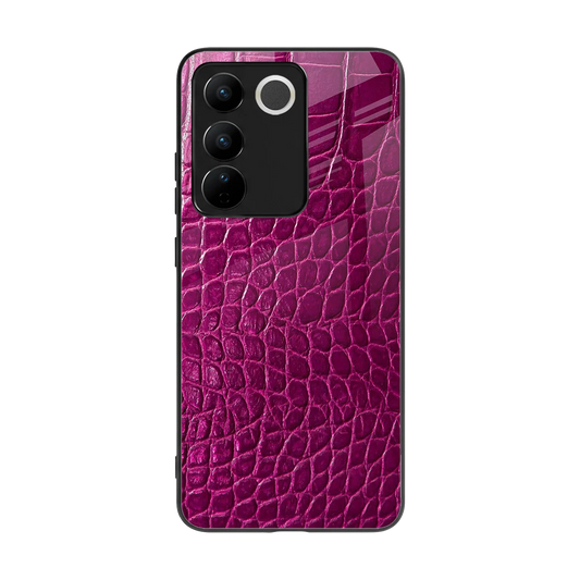 Croco Pink back phone cover | glass case for vivo v27 5g