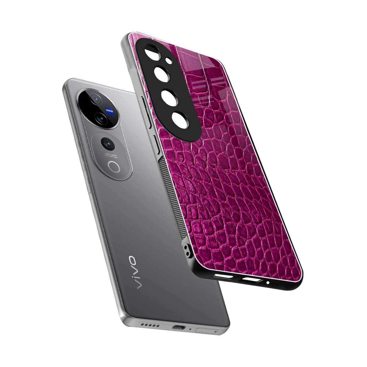Croco Pink sleek vivo v40 pro cover with tempered glass back and TPU edges
