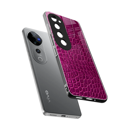 Croco Pink sleek vivo v40 pro cover with tempered glass back and TPU edges