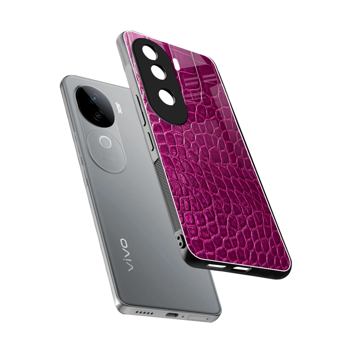 Croco Pink sleek vivo v40e cover with tempered glass back and TPU edges