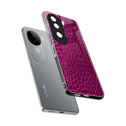 Croco Pink sleek vivo v40e cover with tempered glass back and TPU edges