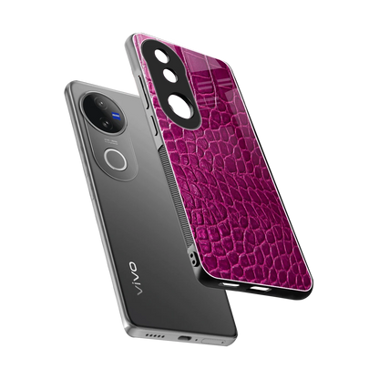 Croco Pink sleek vivo v50 cover with tempered glass back and TPU edges