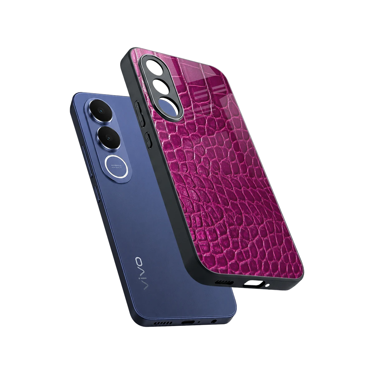 Croco Pink sleek vivo v70 fe cover with tempered glass back and TPU edges