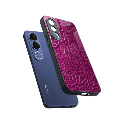 Croco Pink sleek vivo v70 fe cover with tempered glass back and TPU edges
