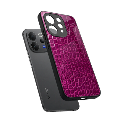 Croco Pink sleek vivo v70 elite cover with tempered glass back and TPU edges