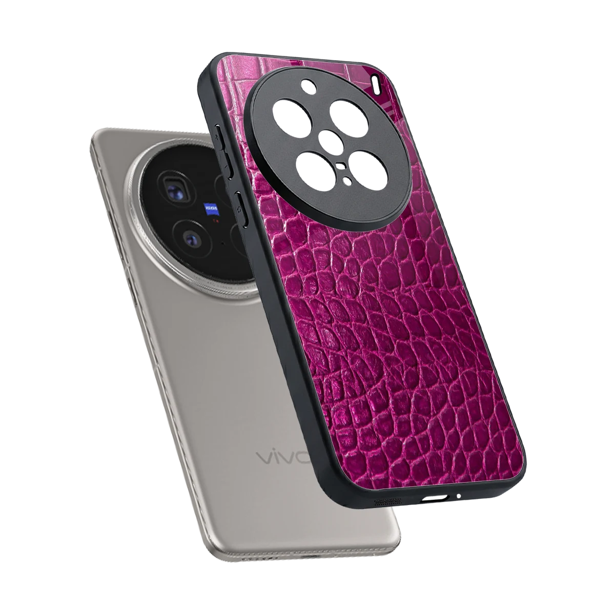 Croco Pink sleek vivo x200 pro cover with tempered glass back and TPU edges