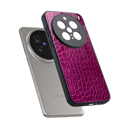 Croco Pink sleek vivo x200 pro cover with tempered glass back and TPU edges