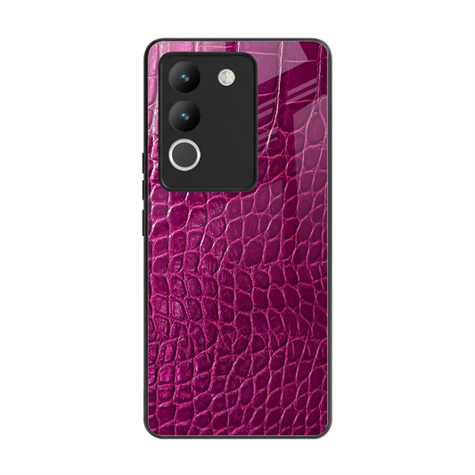 Croco Pink back phone cover | glass case for vivo y200 5g