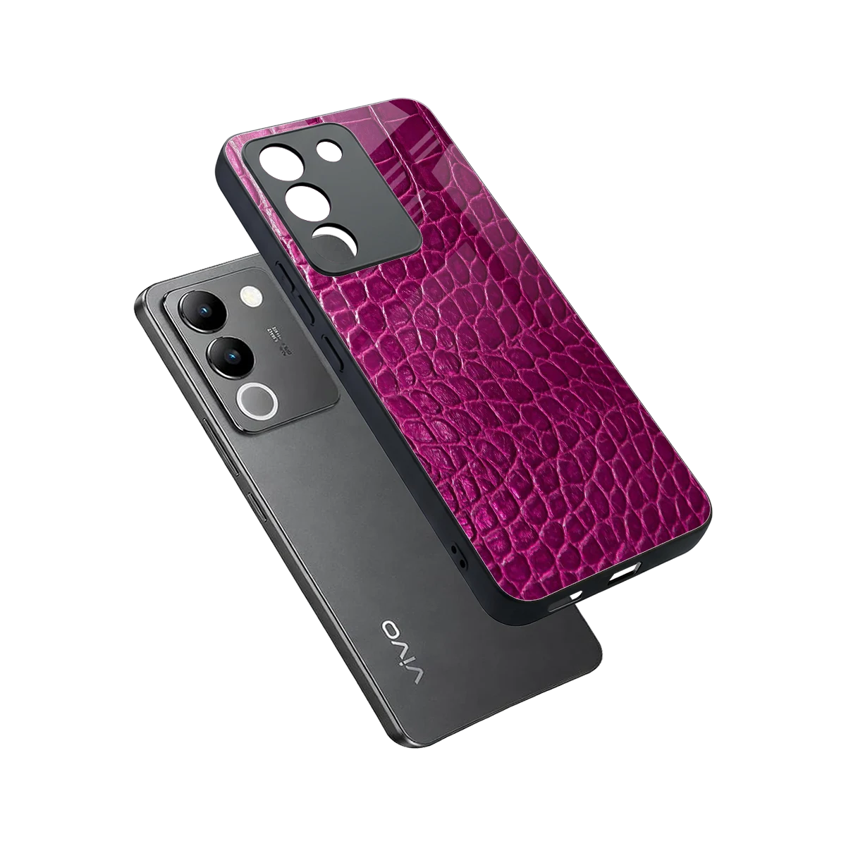 Croco Pink sleek vivo y200 5g cover with tempered glass back and TPU edges
